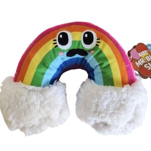 Bark Box Mr Blue Sky Rainbow Dog Toy Size M-L Crinkle Squeaker Fluff Mustache